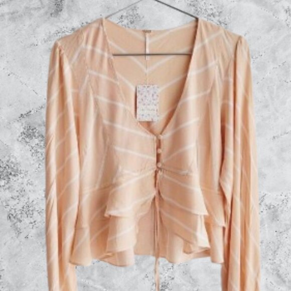 Free People Samifran Ruffle Top Peach Petal Ruffle Top Women Size MED NWT Boho - Picture 2 of 7